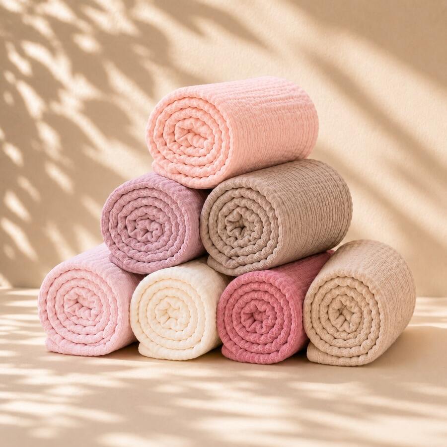 7 Pack Muslin Baby Burp Cloths, Soft Absorbent Baby Washcloths, Breathable Newborn Towels For Feeding, Bath, Bib, Pillow Towel & Daily Care - Creamy Pink Set - View 1