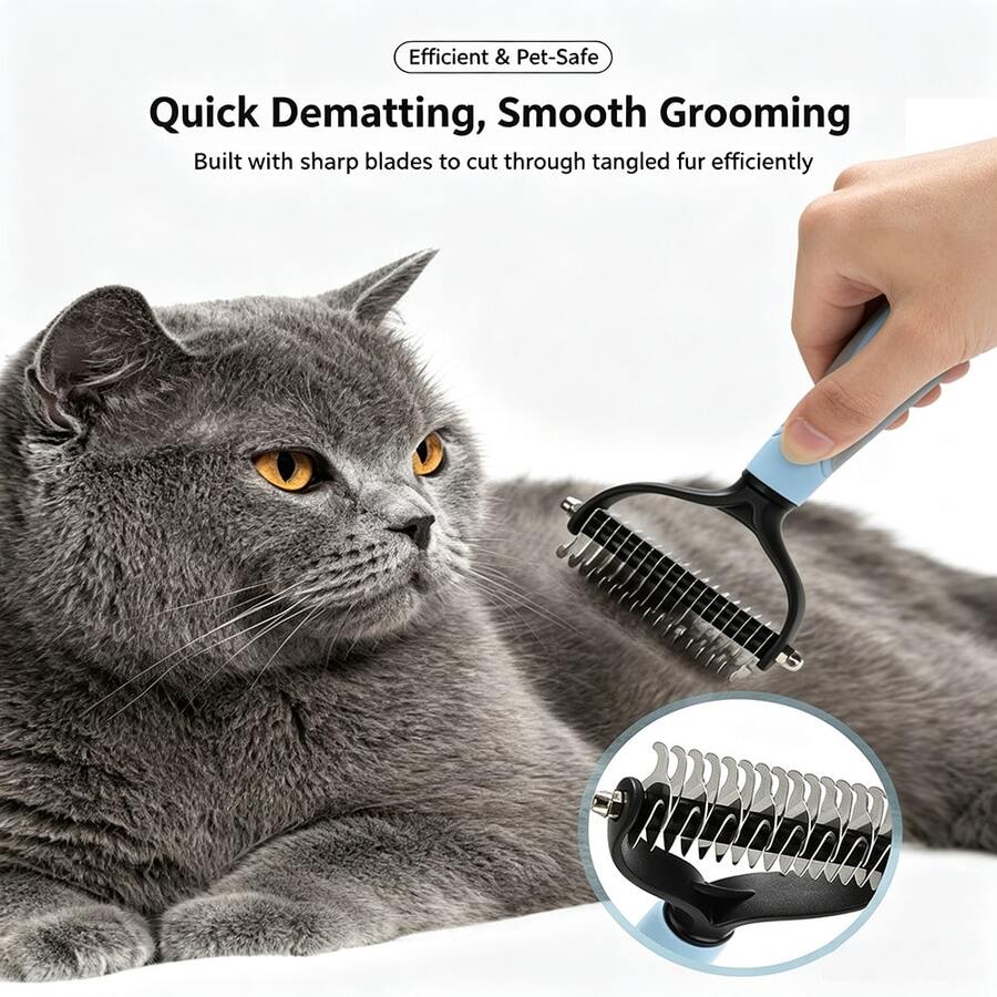 1pc 2 In 1 Pet Grooming Rake Stainless Steel Undercoat Brush Dematting Deshedding Comb Ergonomic Reusable Design Gentle On Pet Skin Prevent Irritation Summer Hair Care Tool For Cats Dogs Household Daily Pet Fur Cleaning Essential Supply Gift - Multicolor - View 1
