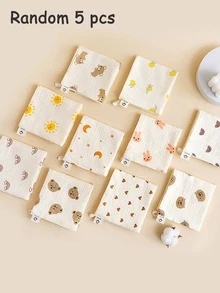 Set de 5 pañuelos/baberos de dibujos animados para bebé, toallitas limpiadoras, diseños surtidos - Albaricoque - Ver 12