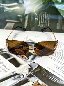 Vintage Rimless Oversized Fashion Glasses For Women, High-End Y2K Style, Cool Glasses - Multicolor - View 4