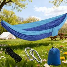 Camping Hammock, Portable Hammocks With Tree Straps & Attached Carry Bag, Camping Essentials Gear, Perfect For Outside Indoor Hiking Beach Backpack Travel - Royal Blue and Sky Blue - View 9