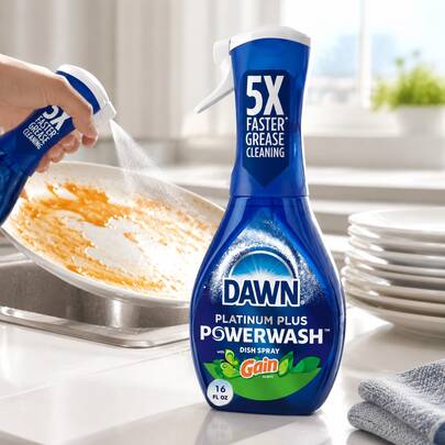 DAWN 16 Fl Oz Plant Fresh Scented Dish Cleaning Spray, 5x Fast Grease Removal Kitchen Dish Spray Cleaner, Quick Wipe No-Rinse Spray For Cookware Plates Countertops