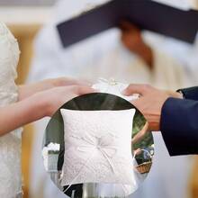 新娘人造珍珠蝴蝶結戒指枕套組，適用於任何婚禮裝飾與情人節 - 米色 - 查看 10
