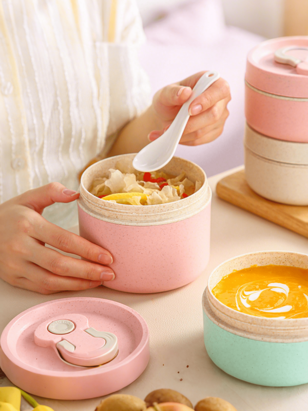 Wheat Straw Leakproof Soup Bowl With Vent Lid Portable Sealed Food Container Microwave Porridge Storage Cup For Student Office Breakfast Outdoor Daily Meal