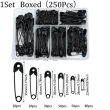 1 Set Box Of 250 Heavy Duty Safety Pins, 6 Different Sizes, Black & Silver Mixed, For Clothing And Garments - Multicolor - View 15