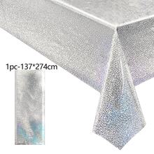 1/2 buah Taplak Meja Laser Holografik Perak, Taplak Meja Plastik Perak Mengkilap, Ukuran 54 Inci x 108 Inci & 54 Inci x 72 Inci, Taplak Meja Persegi Panjang Sekali Pakai dari Aluminium Foil, Cocok untuk Pesta Ulang Tahun, Ulang Tahun Pernikahan, Pesta Bujang, dan Dekorasi Meja untuk Acara Lainnya. - Perak - View 13