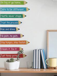 Playful Colorful Pencil Series Removable Wall Stickers, Inspirational Slogans Watercolor Multiple Styles, Self-Adhesive Waterproof PVC Stickers For Study Room, Classroom, Wall, Refrigerator, DIY Home Decor, Back To School Atmosphere - Wall Stickers - View 7
