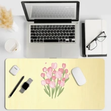 1 buah Alas Meja Besar Minimalis Berwarna-warni Motif Teratai Krem, Alas Mouse Panjang Anti Air dan Anti Selip, Alas Keyboard Bermotif Bunga dengan Tepi Jahitan, Cocok untuk Dekorasi Meja Kantor Siswa Perempuan - Seri Botani Minimalis - View 7
