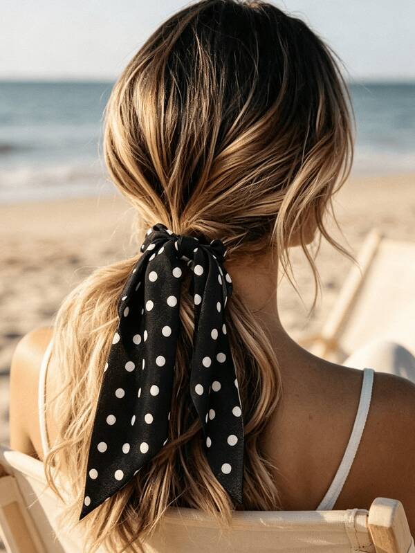 3 Pieces Of Polka Dot Long Ribbon Hair Clips / Women's Hair Ties / Hair Accessories / Bow Ponytail Hair Ties, A Gift For Friends On Birthdays
