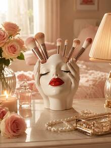 1 buah Tempat Kuas Makeup Resin Elegan, Desain Bibir Merah, Kotak Penyimpanan Kosmetik Resin Sintetis Ringan, Organizer Meja Mandiri, Cocok Untuk Kamar Mandi, Meja Rias Atau Meja Makeup - MultiWarna - View 4