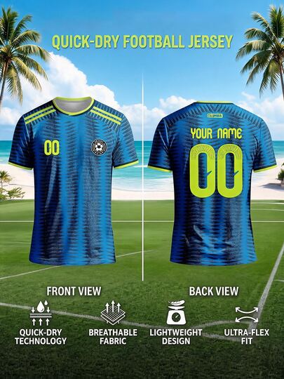 2026 Blau-Grün Wellenstruktur Kolumbien Trikot, personalisiert mit Name, Nummer, Teamlogo, Fußballuniform, Sporttrainings-Trikot, schnelltrocknendes Material, bequem und atmungsaktiv, geeignet für Teamspiele, Training, Sport, Lässig zu Hause, Spielunterstützung, Urlaubsgeschenke, Frühling/Sommer Saison, modisch