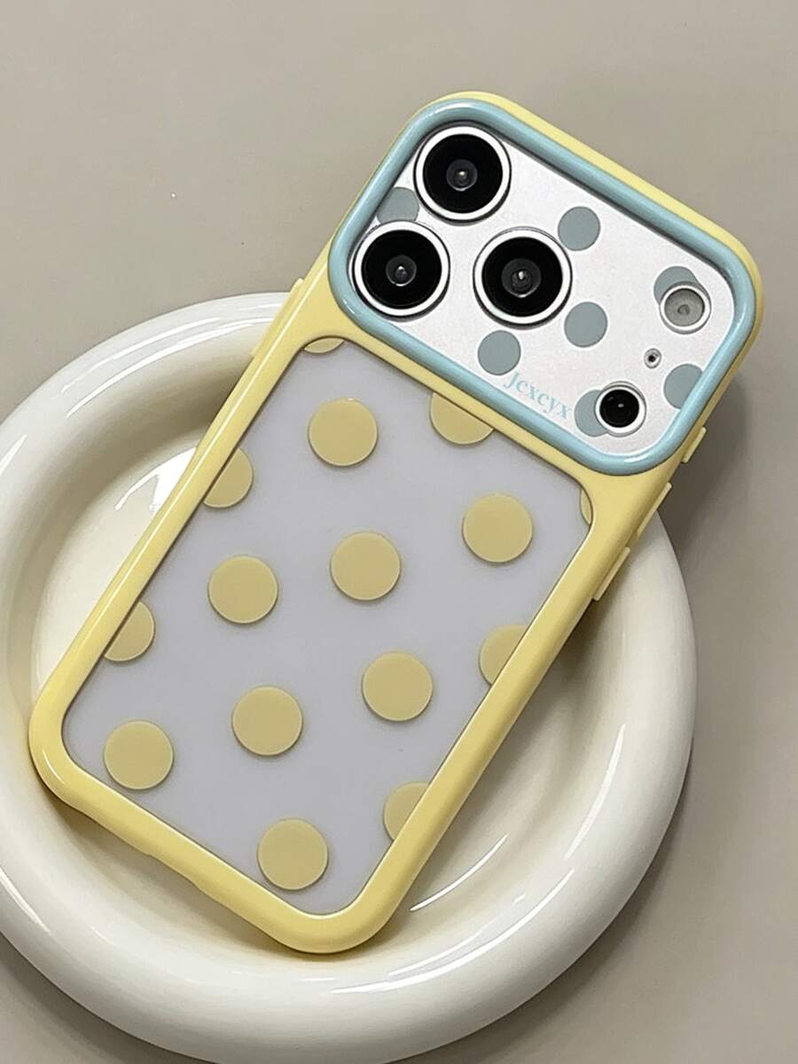 Simple Cute Hot Pink Yellow Polka Dot Contrast Color Clear Phone Case With Compatible With IPhone 17 Pro Max 17 Pro 17 16 Pro Max 16 Pro 16 15 Pro Max 15 Pro 15 14 Pro Max 14 Pro 14 Creative Candy Color Shockproof Back Cover - Light Yellow - View 1