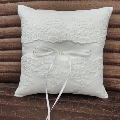 Bridal Faux Pearl Bow Ring Pillow Set, Suitable For Any Wedding Decor And Valentine's Day