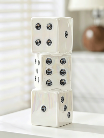 1pc Fun "Three Dice Stacked" Shaped Vase, White Base With Black Polka Dot Design. This Design Is Modern And Minimalist, Combining Decorative And Practical Functions, Suitable For Inserting Dried Flowers Or Artificial Flowers, And Ideal As A Desktop Soft Decoration Ornament.