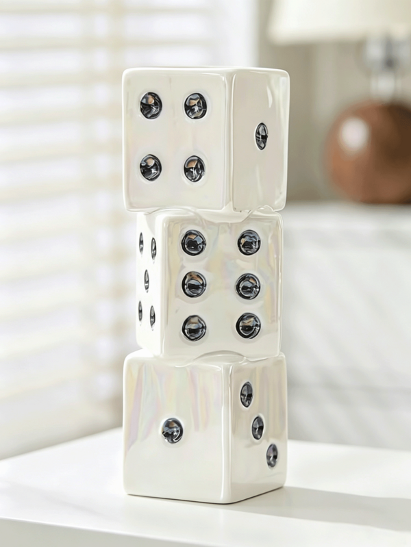 1pc Fun "Three Dice Stacked" Shaped Vase, White Base With Black Polka Dot Design. This Design Is Modern And Minimalist, Combining Decorative And Practical Functions, Suitable For Inserting Dried Flowers Or Artificial Flowers, And Ideal As A Desktop Soft Decoration Ornament.