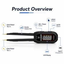 L.A.OL.A.U Smart Tweezers Tester TS-800, Automatic SMD Component Recognition, High-Precision ESR Tester, Data Hold Function, Large LCD Screen, Type-C Rechargeable Electronic Test Tweezers - Black - View 6