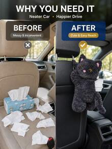 Auto Taschentuchbox Halter Katze, flauschiger hängender Serviettenhalter für Auto Kopfstütze Rücksitz, ästhetischer Tier Taschentuch Organizer, weiches flauschiges Auto Innenraum Zubehör Dekoration für Frauen Männer Autobesitzer, Zuhause Büro Badezimmer - KATZE - Übersicht 9