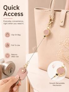 Women's Retractable Key Chain, Faux Leather Extendable Key Chain (11.81 Inches Extension), With Gold Metal Buckle, Cute Portable Anti-Loss Key Ring, Suitable For ID Badge And Car Keys, 4 Colors Available - Multicolor - View 3