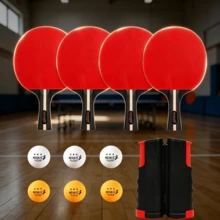 1 Set Table Tennis Racket Set (Includes Table Tennis Balls), 4 Long Handle Rackets, Training And Leisure Racket Combination, Suitable For Indoor Or Outdoor Table Tennis Rackets And Accessories - Multicolor - View 2