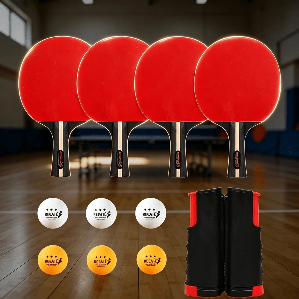 1 Set Table Tennis Racket Set (Includes Table Tennis Balls), 4 Long Handle Rackets, Training And Leisure Racket Combination, Suitable For Indoor Or Outdoor Table Tennis Rackets And Accessories