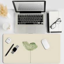 1 buah Alas Meja Besar Minimalis Berwarna-warni Motif Teratai Krem, Alas Mouse Panjang Anti Air dan Anti Selip, Alas Keyboard Bermotif Bunga dengan Tepi Jahitan, Cocok untuk Dekorasi Meja Kantor Siswa Perempuan - Seri Botani Minimalis - View 1