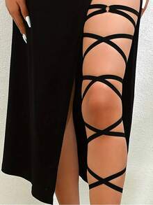 Women's Sexy Elastic Leg Chain Strap, Criss-Cross Thigh Band With O-Ring Adjustable Tie Body Jewelry, Fashionable Leg Decoration For Carnival Costume, Halloween Cosplay, Nightclub, Beach, Date And Party Gift - Multicolor - View 4