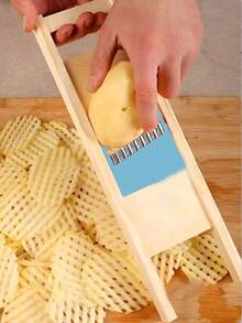 1pc Potato Slicer Grid Slicer Tool Grid Peeler Wavy Vegetable Slicer Carving Knife Small Kitchen Tool Accessory Fruit & Vegetable Tool Kitchen Supplies Slicer Food Salad Decoration Storage Party Birthday Suitable - Yellow - View 4