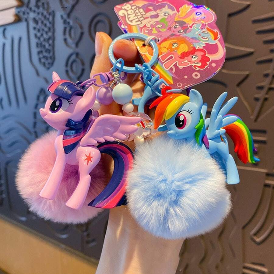 Panini My Little Pony Theme Keychain With Fluffy Ball, Cartoon Character Bag Pendant, Suitable For Keys, Bags, Backpacks And Accessories - Multicolor - View 1