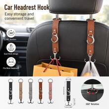 Multifunctional PU Leather Car Headrest Hook, Heavy Duty Back Seat Storage Hook, Universal In-Stock Car Interior Accessory - A - View 1