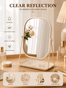 Vintage European Style Makeup Mirror, Desktop Makeup Mirror With Adjustable Stand, High Definition Imaging, Portable Touch-Up Mirror, Suitable For Dorm, Travel, Bathroom, Office, Desk, Back To School, Christmas Gift, For Women, Girls, Students, Teenagers - Multicolor - View 6