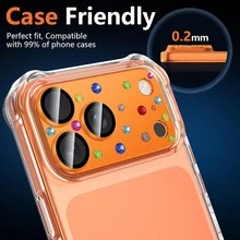 CASECOPS 1件裝 閃亮水鑽相機鏡頭保護貼 適用 17 Pro Max/17 Pro，4色，全覆蓋相機蓋，可愛鑽飾鏡頭防護，防震防刮 9H 鋼化玻璃，AR 高清拍照品質，防水，相容手機殼 - 1片彩鑽鎧甲 - 查看 10