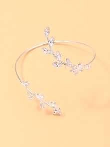 1pc Cubic Zirconia Flower Arm Cuff, Women's Fashion Party Accessory - Silver - View 2