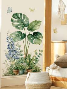 Watercolor Tropical Greenery Series Removable Wall Stickers, Monstera & Banana Leaf Multiple Options, Waterproof PVC Self-Adhesive Decals For Living Room, Stairs, Baseboard, Refrigerator, Homestay, Spring Nordic Home Decor - Wall Stickers - View 2