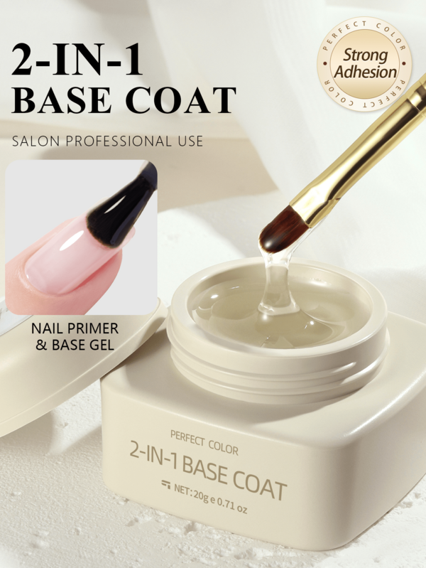 PERFECT COLOR 2-In-1 Base Coat Gel, Strong Adhesion Nail Base Gel, UV LED Soak Off Nail Primer, High Viscosity No Peeling No Shrinkage, Professional Salon Nail Foundation, 20g Upgraded