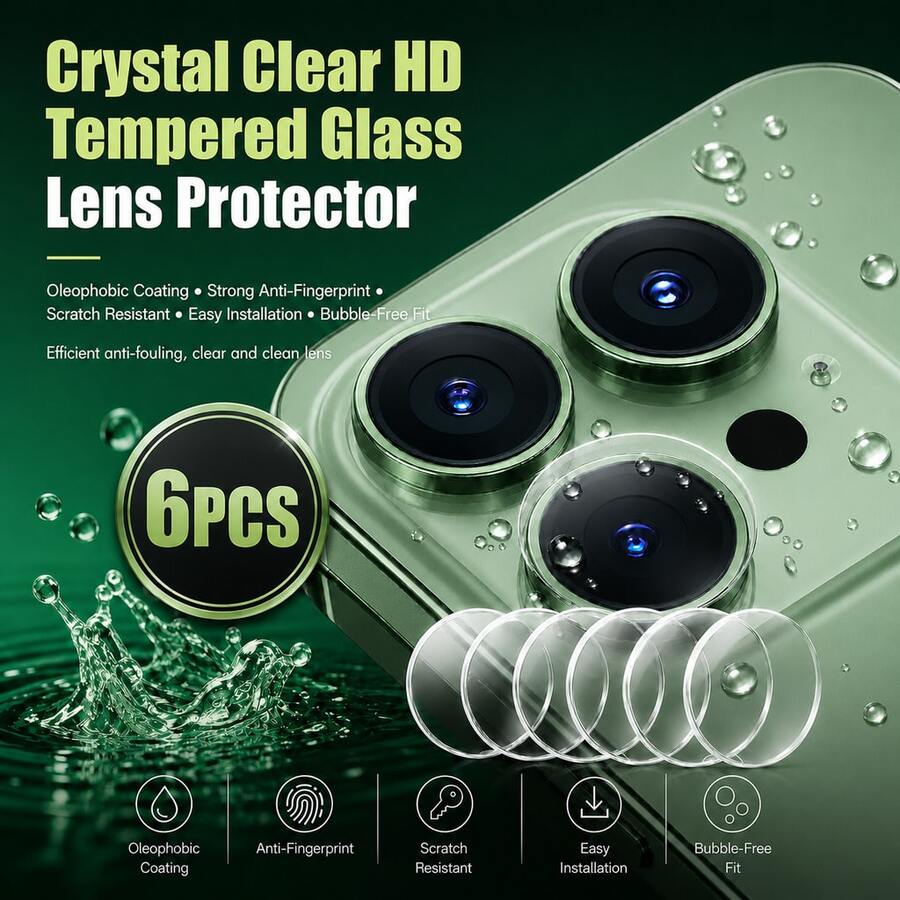 Yezodawee 6片裝透明高畫質強化玻璃相機鏡頭保護貼,相容 iPhone 17 Pro Max、17 Pro、17 Air、17、16 Pro Max,超耐用 HD 鏡頭保護貼,防刮超薄 9H 強化玻璃金屬相機螢幕保護蓋,防震相機保護蓋 - 6pcs - 查看 1