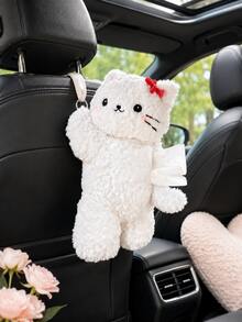 Auto Taschentuchbox Halter Katze, flauschiger hängender Serviettenhalter für Auto Kopfstütze Rücksitz, ästhetischer Tier Taschentuch Organizer, weiches flauschiges Auto Innenraum Zubehör Dekoration für Frauen Männer Autobesitzer, Zuhause Büro Badezimmer - KATZE - Übersicht 6