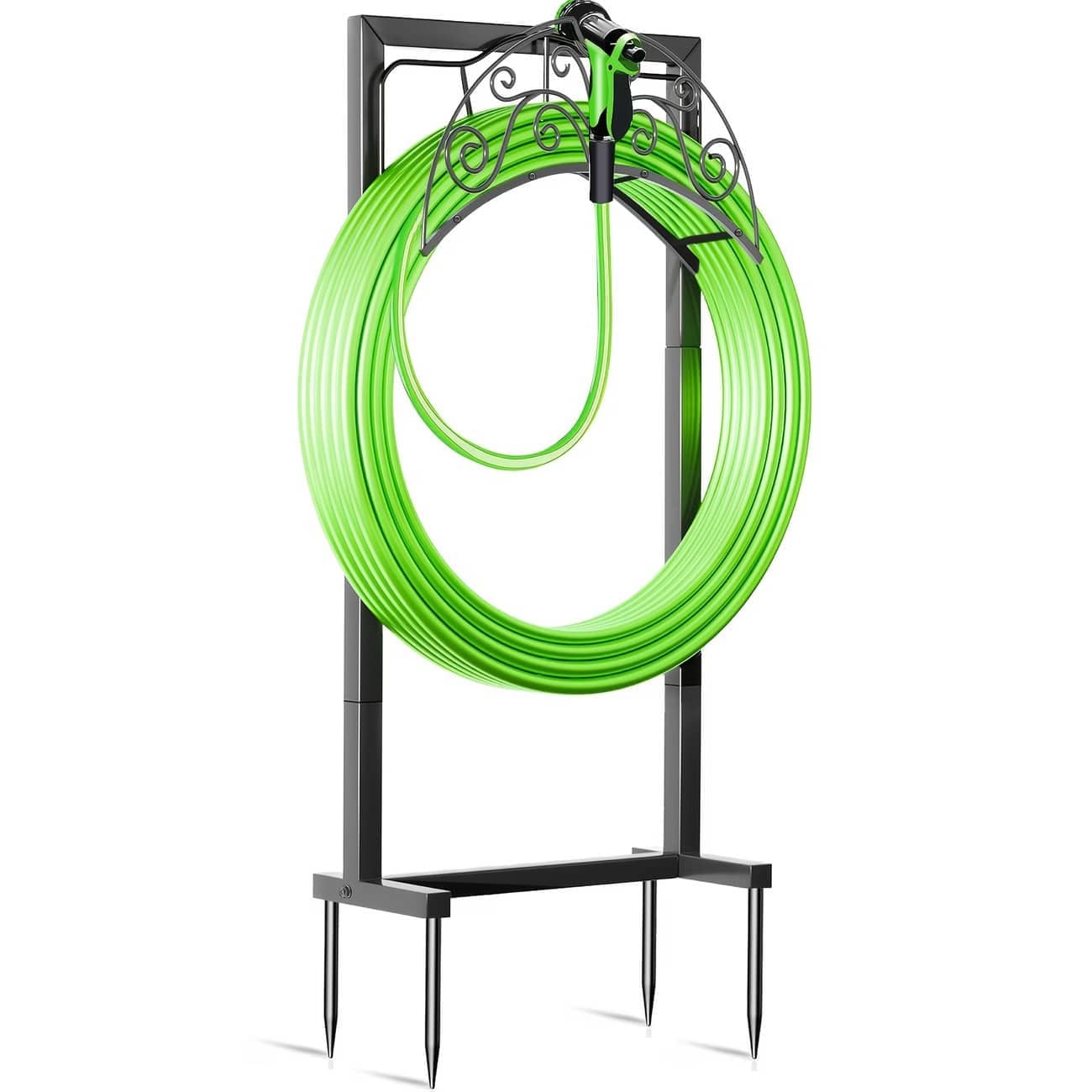 Heavy Duty Freestanding Garden Hose Holder, Detachable Metal Water Hose Storage Rack, Large Capacity Hose Stand Holds Up To 150 FT Standard Garden Hose, Stable Outdoor Pipe Organizer For Yard Patio Lawn Backyard - Upgrade 4-prong Water Hose Stand - View 1