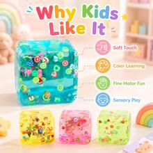 4pcs Random Color Children's Educational Color Recognition Transparent Cube Ornaments, Colorful Fruit Pattern Soft Squeeze Toys, Fun Sensory Training Gadgets, Soft Plush Toys, Birthday Party Reward Gifts - Multicolor - View 4