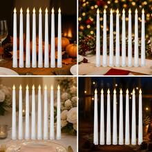 5/6/11 Flameless LED Pointed Candles, Realistic 3D Flame Battery Operated Candles With Warm Light, Flickering Electric Candles, Suitable For Christmas, Halloween, Valentine's Day, Thanksgiving, Wedding, Home, Table, Church, Party Decoration (Batteries Not Included) - Pointed Long Rod Wax - View 6