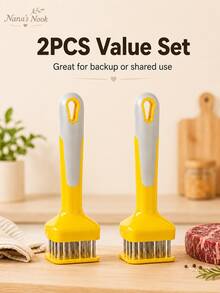3PCS Yellow & Gray 24-Spike Meat Tenderizer Tool, 430 Stainless Steel & ABS Handheld Meat Tenderizer Needle Tool For Steak, Beef, Pork, Chicken, Fish, Kitchen BBQ Meat Prep - Yellow - View 9