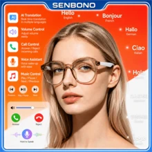 SENBONO New AI Translation Smart Audio Glasses, Hall Sensor One-Click Activation, Wireless Calls, Music Playback, Hands-Free Phone Calls, Camera Control, Voice Wake-Up, Fashionable Smart Glasses, Suitable For Men And Women, Gift For Friends, Birthday Gift - View 1