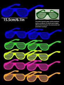 1/10/20pcs Glowing Party Theme Glasses, Disposable Paper Retro Shutter Shades, Neon Party Favors, Suitable For Birthday Party, Dance Party, Party And Music Festival, Beach Accessories, Halloween, Fluorescent UV Glasses Party Favors, Women's, Men's Glasses Accessories - Fluorescent Glasses - View 7