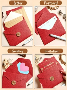 Multi-Color Linen Weave Envelope Set, Matte Paper Kit With Yellow Letter Paper, Kraft Cards & Wax Seal Stamp, Vintage Bundle For Wedding Invites, Handwritten Letters, Thank You Notes & DIY - A Set Of Blue Envelopes - View 3