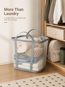 Foldable Breathable Mesh Laundry Basket With Handle, Collapsible Rectangular Storage Bin, Dirty Clothes Organizer, Suitable For Bathroom, Closet, Dorm Essentials, Travel, Back To School - Multicolor - View 13