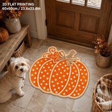 1pc Polka Dot Pumpkin Shaped Rug, Orange Warm Polka Dot Design, 2D Printed, Suitable For Bathroom, Entryway Mat, Kitchen, Bedroom Bedside, Living Room Fireplace, Halloween Decoration. Short Velvet Material, Shaped Size, Cutting Error 1-5cm - A - View 7