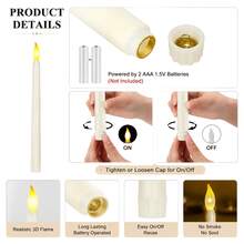 5/6/11 Flameless LED Pointed Candles, Realistic 3D Flame Battery Operated Candles With Warm Light, Flickering Electric Candles, Suitable For Christmas, Halloween, Valentine's Day, Thanksgiving, Wedding, Home, Table, Church, Party Decoration (Batteries Not Included) - Pointed Long Rod Wax - View 3