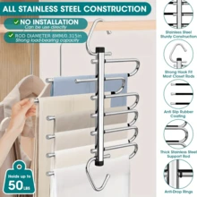 Cabide de Calças de Metal Aço Inoxidável com 9 Níveis, Suporte de Calças Dobrável Multifuncional com Clipes Mágicos Sem Marcas, Cabide Giratório, Organizador de Guarda-Roupa, Barra Ajustável, Adequado para Casa/Escritório/Hotel, Solução de Armazenamento de Guarda-Roupa, Gancho de Aço Inoxidável Antiderrapante - Multicolorido - Visão 2