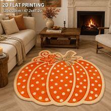 1pc Polka Dot Pumpkin Shaped Rug, Orange Warm Polka Dot Design, 2D Printed, Suitable For Bathroom, Entryway Mat, Kitchen, Bedroom Bedside, Living Room Fireplace, Halloween Decoration. Short Velvet Material, Shaped Size, Cutting Error 1-5cm - A - View 3