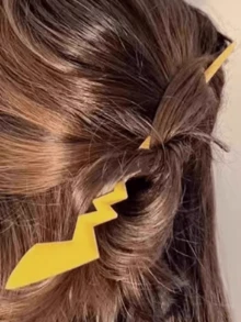 1pc Women's Lightning Tail Hair Stick, Minimalist Modern Bun Hair Pin, Back Of Head Hair Accessory, All Season - Yellow - View 5
