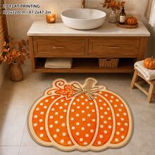1pc Polka Dot Pumpkin Shaped Rug, Orange Warm Polka Dot Design, 2D Printed, Suitable For Bathroom, Entryway Mat, Kitchen, Bedroom Bedside, Living Room Fireplace, Halloween Decoration. Short Velvet Material, Shaped Size, Cutting Error 1-5cm - A - View 6